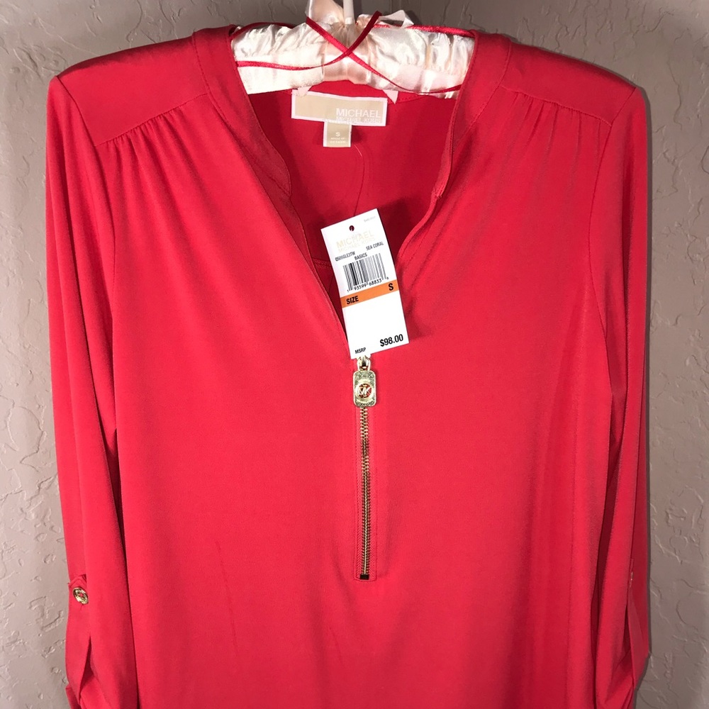 Michael Kors zipper-down blouse, sea coral, S, NWT